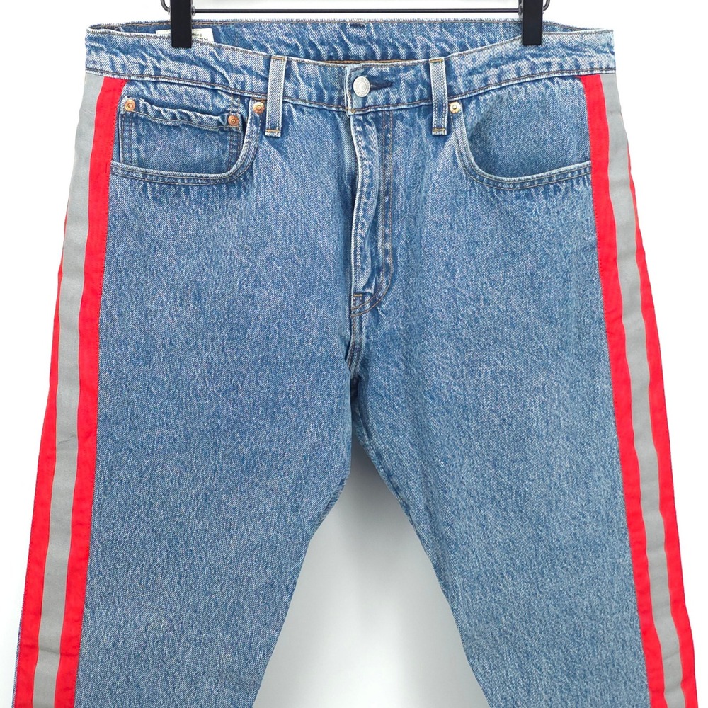 Levi's 512 Mens Slim Taper Jeans 34x32 Blue Red Reflective Side Stripe - Picture 2 of 12